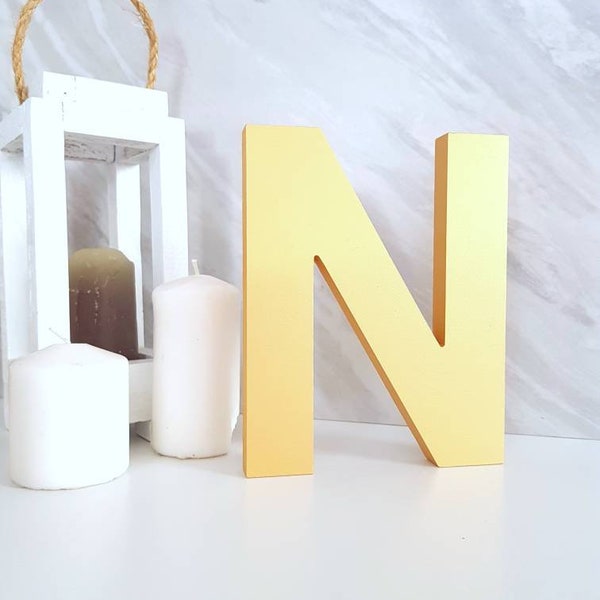 custom wood table 3d letters, large wooden standing letters, decorative block letters wedding centerpiece gold letter n initial decor