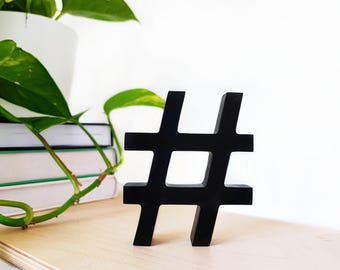 handmade hashtag shelf decor - wooden hashtag sign freestanding 3d symbol for desk decor, bookshelf, dorm room & teen room decor