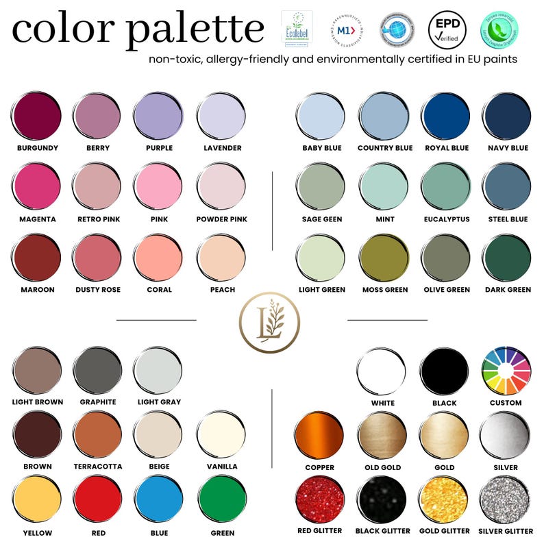 a color palette with different colors and names