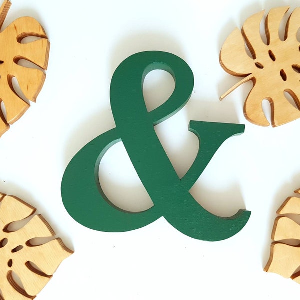 wooden ampersand decor, large custom wood letters & wood signs,standing 3d letters wood shapes, green and symbol wood cutout