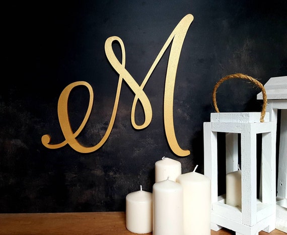 decorative initial wooden letters for wall, cursive letter wall decor,  wooden letters wedding monogram or apartment decor