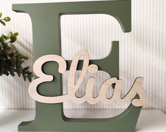 Personalized Wooden Initial with Name, Freestanding Letter Nursery Shelf Decor, Custom Kids Room Sign