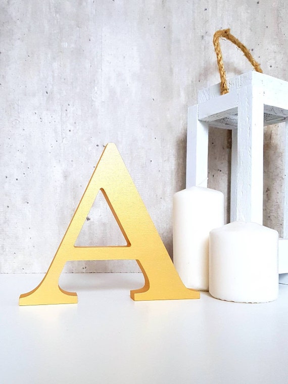 Decorative Letters for Shelf Decor, Initial Freestanding Wood Letters,  Large Free Standing Wooden Letters, Gold Home Accents 