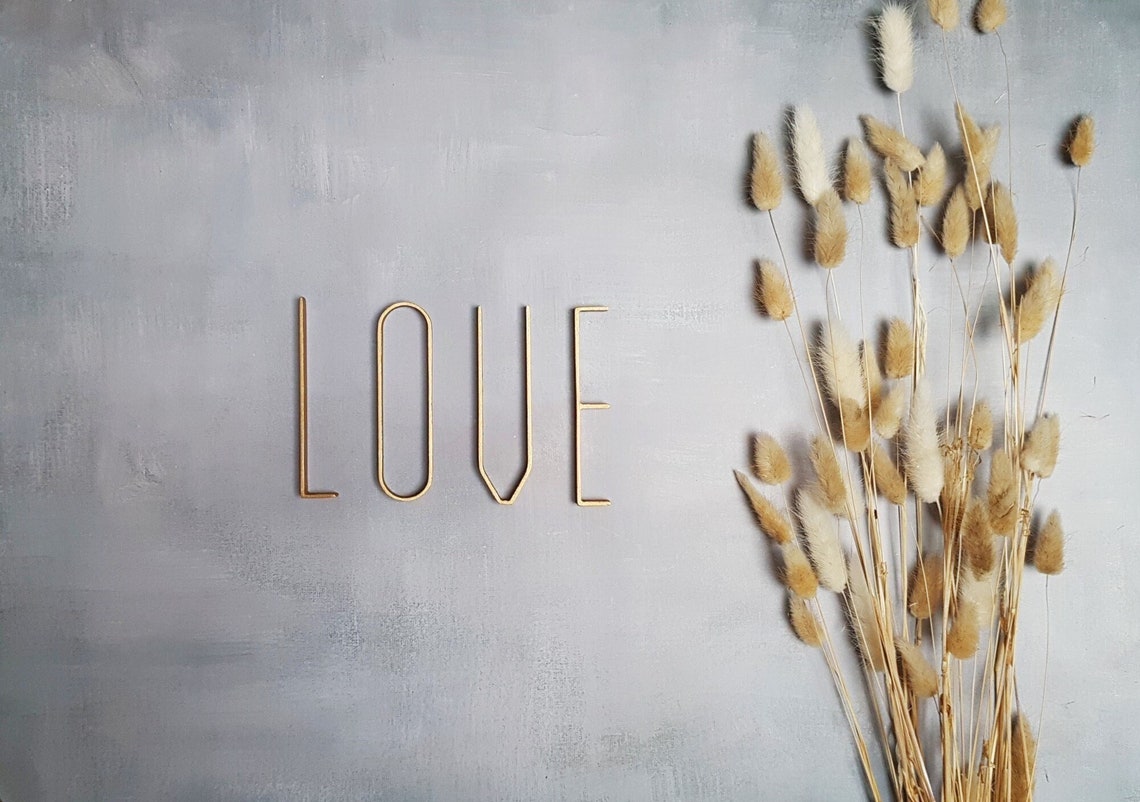 Love Sign Gold Accent Letters for Wall Large Wooden Love Mid Etsy