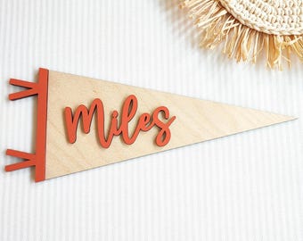 Personalized Wooden Name Pennant – Nursery Wall Decor, Baby Name Flag