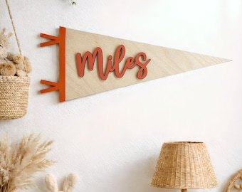 Personalized Wooden Name Pennant – Nursery Wall Decor, Baby Name Flag