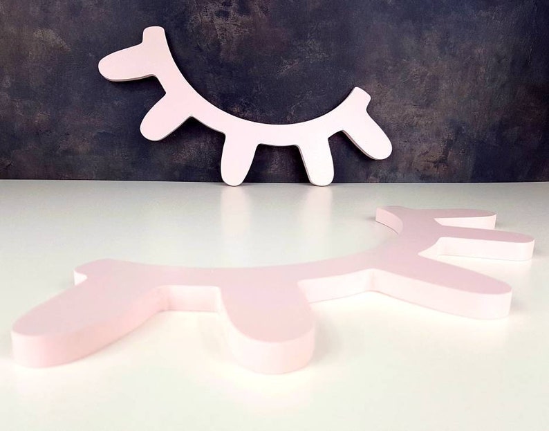 Large Wood Eyelash Nursery Wall Decor Wooden Sleepy Eyes Set Etsy