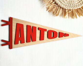 Personalized Wooden Pennant Flag With Name - Custom Kids Door Plaque, College Dorm Wall Decor