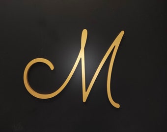 large gold wall wood letter, decorative cursive wooden letters, nursery wall letters decor christmas gift letter m