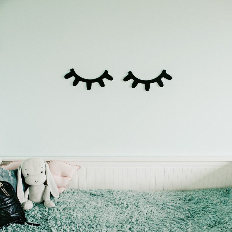 Large Wood Eyelash Nursery Wall Decor Wooden Sleepy Eyes Set Etsy