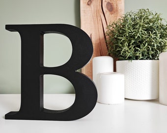 painted free standing letters, custom wood 3d block letters, decorative initials desk decor, black large wooden stand alone  accent letter B