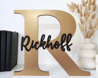 Wooden Last Name Sign- Personalized Wedding Gift for Couple, Freestanding 3D Initial Housewarming Decor