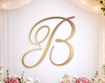 Wooden Decorative Script Letter, Ornate Cursive Hanging Initial, Personalized Romantic Monogram Wall Art, Large Flourished Wood Decor
