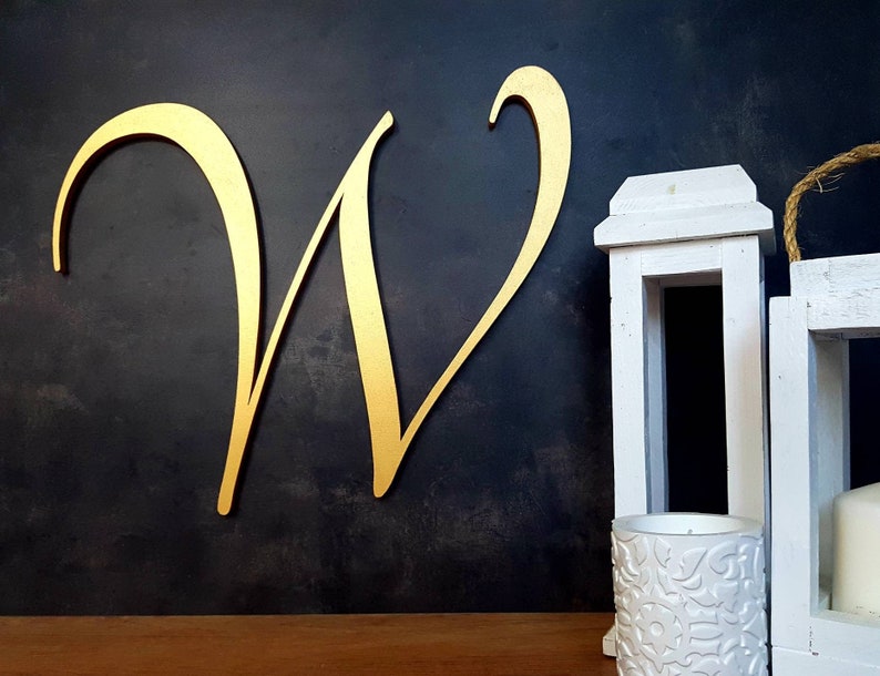 Large Letter For Wall Gold Monogram Wooden Gallery Decor Sign Cursive Wood Decorative Alphabet Wedding Initial W