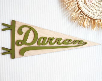Custom Wooden Name Pennant - Personalized Nursery Wall Decor - Baby Announcement Flag