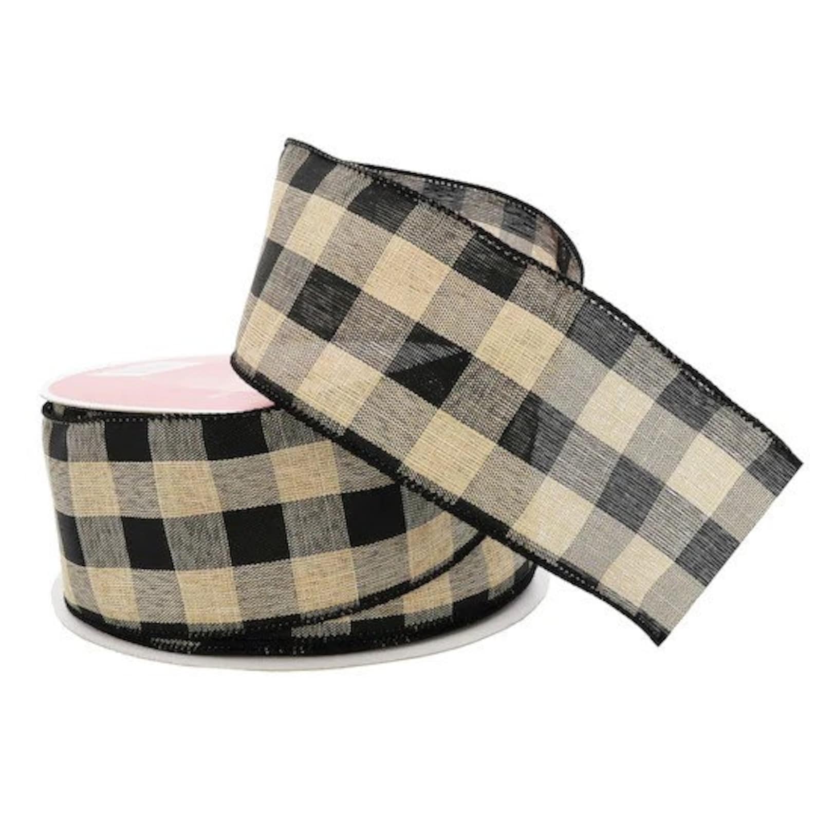 2.5 Inch Buffalo Check Ribbon Plaid black and natural Ribbon | Etsy