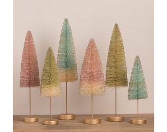 Ensemble d'arbres de brosses à bouteilles pastel forêt | Bethany Lowe Brosse à bouteilles Arbres