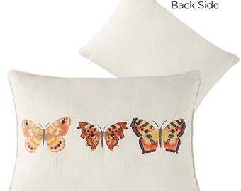 Almohada lumbar bordada con mariposas