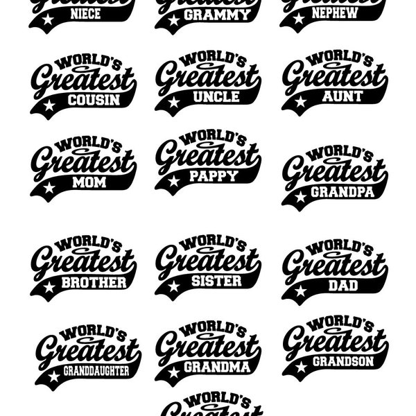 World's Greatest Family BUNDLE (Mom, Dad, Grandpa,Grandma,Son, Daughter, Grandson, Uncle, Aunt) SVG, Cricut Cutter Vector