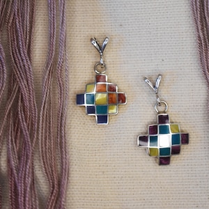 Handmade Sterling Silver Chakana Inca cross pendant necklace | Natural stones and shells