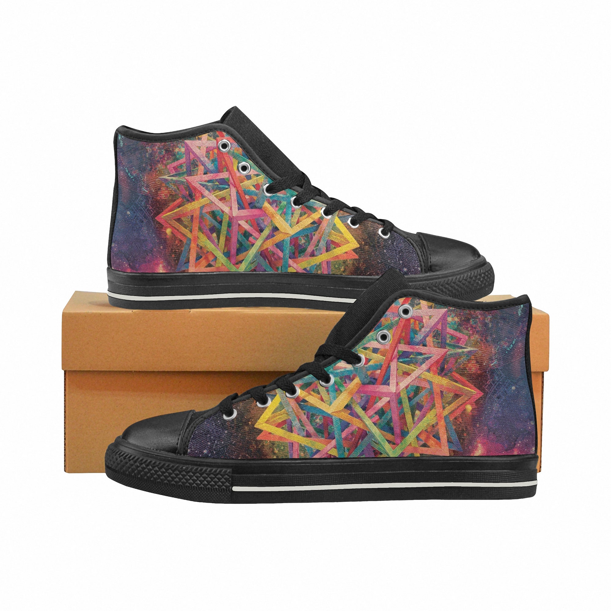 Psychedelic Shoes MDMA-Dimensions "Limited Edition" - Stoner Sneakers 4/20 Acid Trip Men's High Top Sneakers