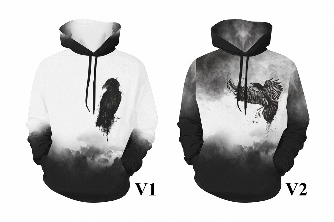 Raven Hoodie Black Raven Hoodies Matching Hoodies Odin Etsy