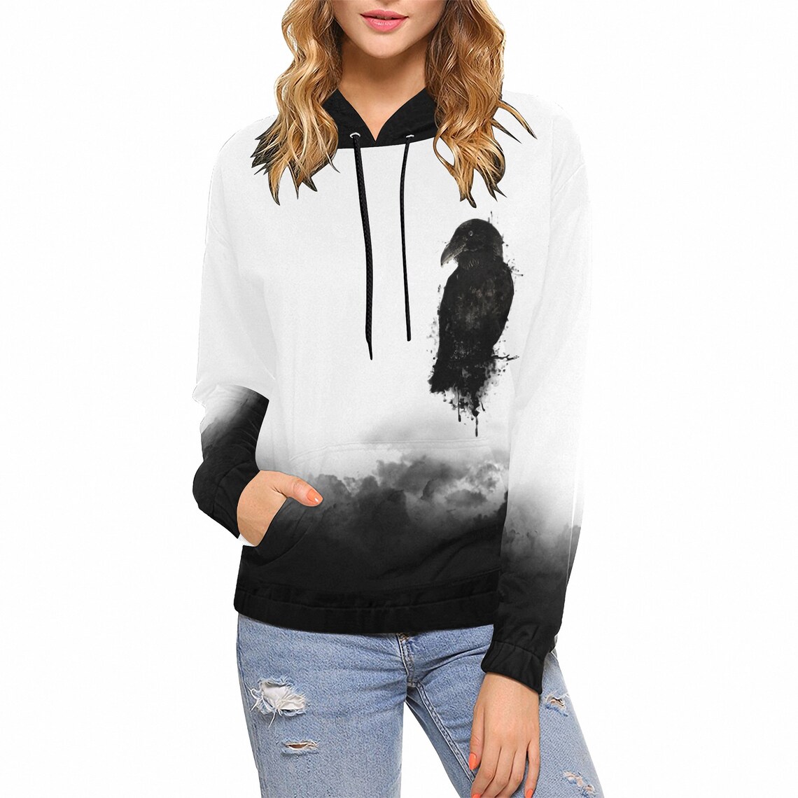 Raven Hoodie Black Raven Hoodies Matching Hoodies Odin Etsy