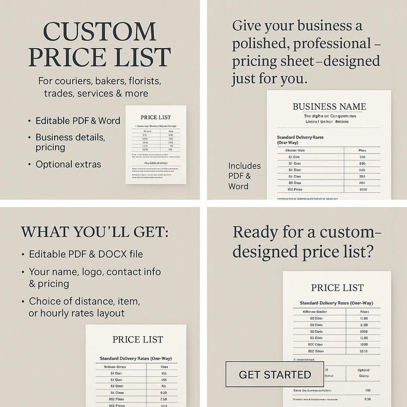 Custom Price List Design for Small Businesses | Editable PDF & Word ...