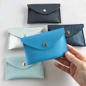 Tarjetero de piel granulada / Monedero pequeño en varios colores / Minibolso con cierre a presión hecho a mano / Regalo para ella