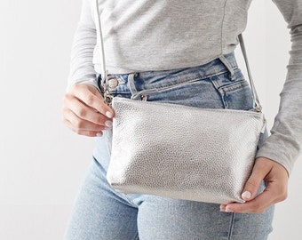 Silver Leather Crossbody Bag