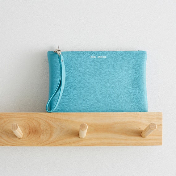 Teal Leather Clutch Bag Clutch Wallet Summer Beach Bag Leather Evening Bag Bright Blue Clutch Bag Leather Purse