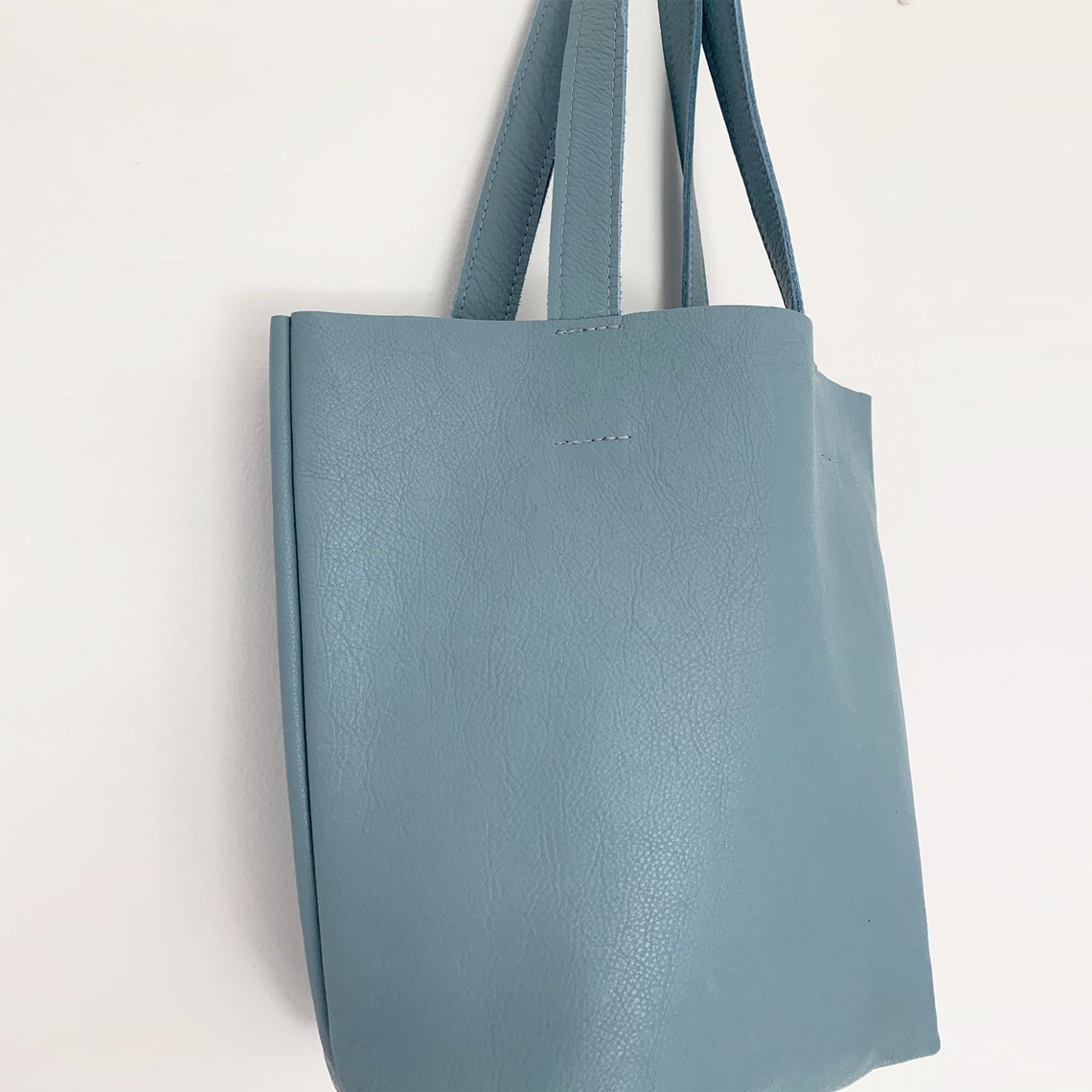 Blue Leather Tote Bag | Etsy