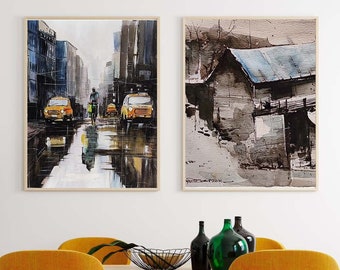 Set of 3 Watercolor paintings Collection, Living Room Decor, handmade home decor, home decor, wall decor on Arches cold pressed paper