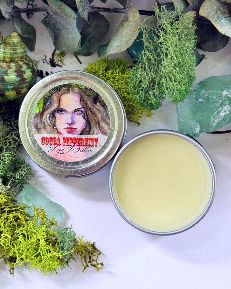 Winter Goddess Cocoa Peppermint Lip Balm - plastic free - organic- handmade - lip treatment - lip care - nature goddess skincare image 3