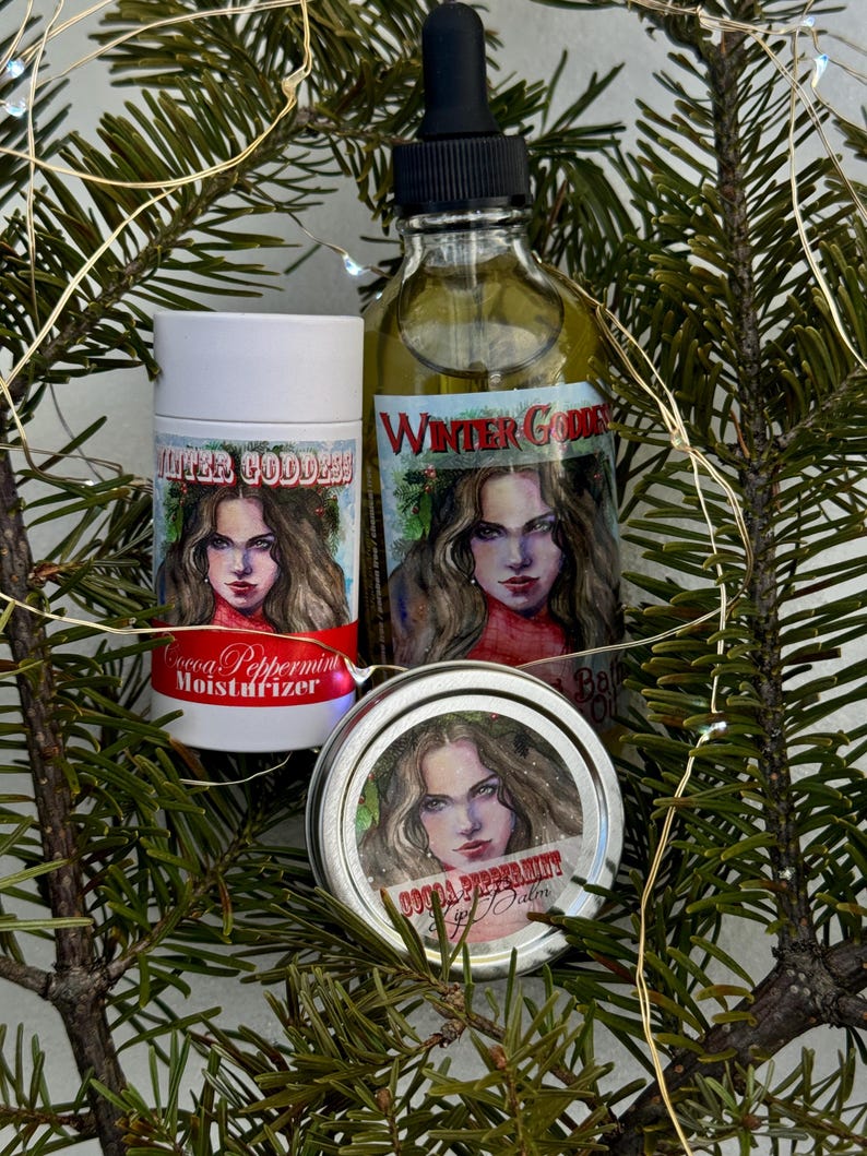 Winter Goddess Cocoa Peppermint Lip Balm - plastic free - organic- handmade - lip treatment - lip care - nature goddess skincare image 4