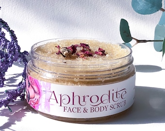 Aphrodite Face & Body Scrub - organic rose sugar scrub, cruelty-free, vegan, natural skincare - Nature Goddess Skin Care