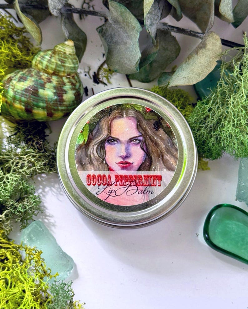 Winter Goddess Cocoa Peppermint Lip Balm - plastic free - organic- handmade - lip treatment - lip care - nature goddess skincare image 2
