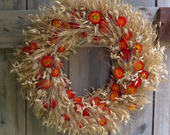 LARGE Orange Everlasting DAISY Boho Floral Wreath | EVERLASTING All Natural Dried Flower | Eco Friendly | Biodegradable