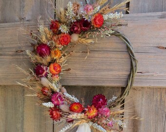 Orange Pink MINI Wreath | Everlasting DAISY Floral Wreath | EVERLASTING All Natural Dried Flower | Biodegradable | Organic