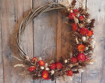 AUTUMN WREATH Burgundy/Pink Everlasting Daisy Floral Wreath | EVERLASTING All Natural | Dried Flower | Eco Friendly | Biodegradable