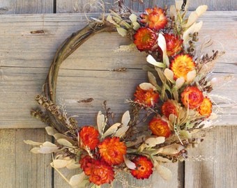 Orange MINI Wreath | Everlasting DAISY Floral Wreath | EVERLASTING All Natural Dried Flower | Biodegradable | Organic