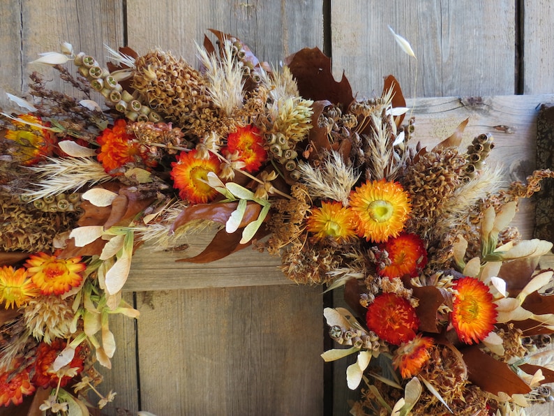 AUTUMN WREATH Burgundy/Pink Everlasting Daisy Floral Wreath EVERLASTING All Natural Dried Flower Eco Friendly Biodegradable image 2