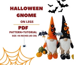 Pattern pdf  Halloween gnome on legs  DIY HandMade standing gnome happy Halloween step by step - foto tutorial Tutorial PDF Halloween gnome