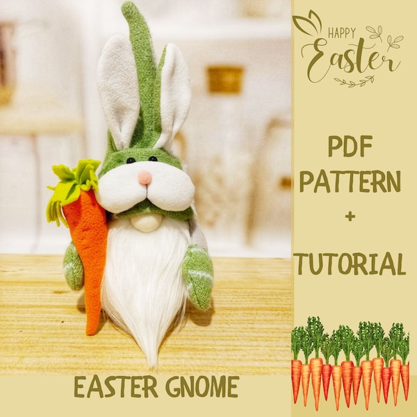 pattern pdf + tutorial scandinavian gnome Easter Bunny Easter Celebration Bunny gnome DIY HandMade green hat