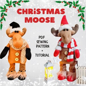 Pode incluir: Um padrão de costura PDF e um tutorial para fazer um brinquedo de pelúcia de rena de Natal. O padrão inclui dois designs diferentes, um com uma echarpe listrada vermelha e branca e o outro com uma echarpe marrom e branca. O padrão está disponível para download instantâneo.