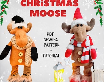 Christmas Moose Sewing Pattern, DIY Holiday Doll (PDF Pattern)