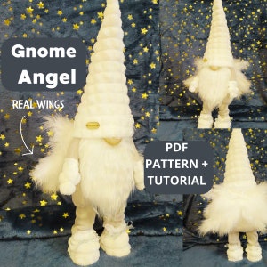 May include: White gnome angel with real wings. PDF pattern and tutorial included.