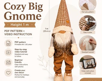 Scandinavian Gnome Sewing Tutorial | 1 Meter Tall, PDF + video step by step