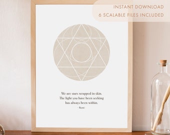 Printable Rumi Quote Wall Art, We Are Stars Minimalist Sacred Geometry Decor, Rumi Poetry Wall Art, Instant Download