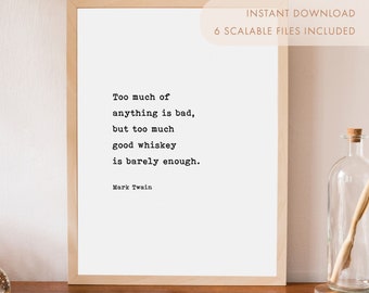 Printable Mark Twain Whiskey Quote Wall Art, Typewriter Book Quote Print, Library Decor, Bibliophile Gift, Instant Download